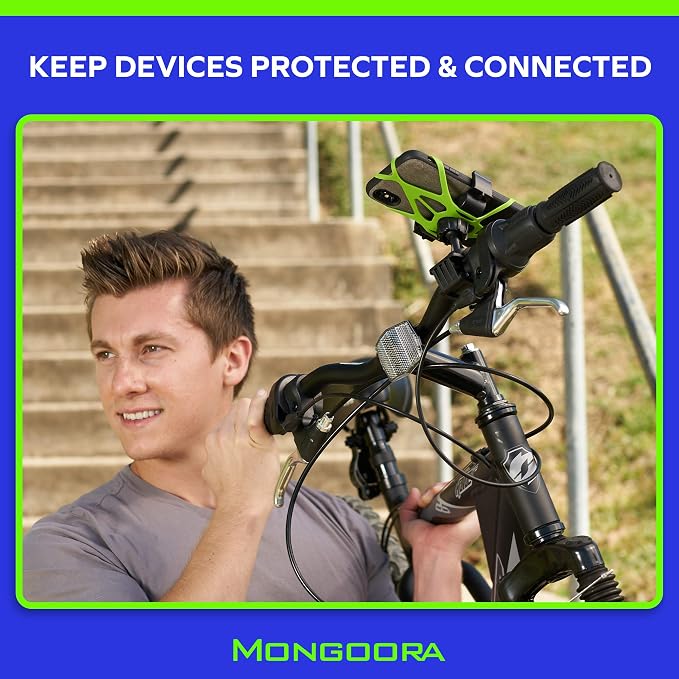 Bike & Motorcycle Phone Mount - GPS Cell Phone Holder for Bicycle Handlebar - Easy to Install Bike Accessories Fits iPhone, Galaxy, Android - Stocking Stuffers - 3 Bands (Black, Red, Green)