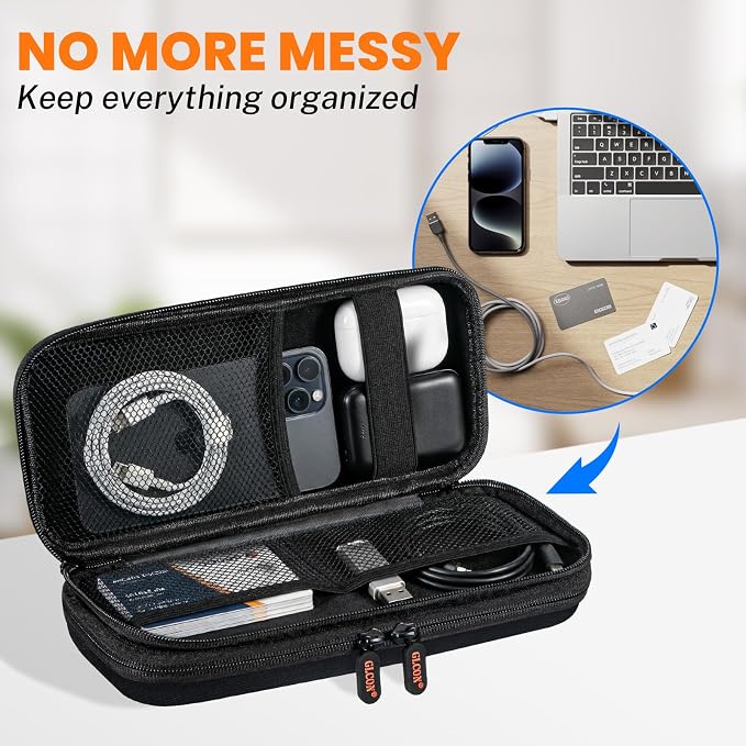 Double-Layer Hard Shell Electronics Organizer Travel Case | Shockproof Hard Shell Carrying Case,Portable Tech Accessories Zipper Bag for Cord, Cable, Charger, Phone, Power Bank & USB