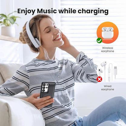 Charging Phone case for Samsung Galaxy S25/Galaxy S24 Battery Case, Real 10000mAh Portable Power Bank with Magnetic Wireless Charging Black