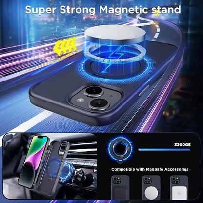 CACOE Magnetic Case for iPhone 13/14 6.1 inch with 360 Rotatable Ring Stand, Compatible with MagSafe Car Phone Mount, Cases Cover Phone Holder for Desk Meeting/Videos Dark Blue