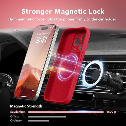 Magnetic for iPhone 15 Pro Case, Compatible with MagSafe, [Full Camera Protection][Screen Protector] Silicone Shockproof Protective Phone Case for iPhone 15 Pro 6.1", Deep Red