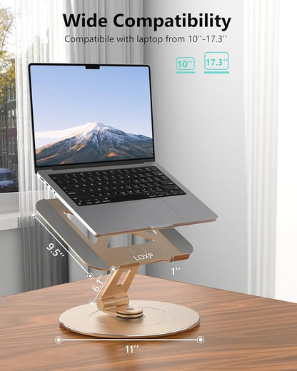 Ultra-Stable Aluminumy Laptop Stand for Desk with Foldable Phone Holder, 300% Large Base Stability, Anti-Loosening, Lectern Stand Suitable for 10"-17.3" Laptops, Champagne Golden