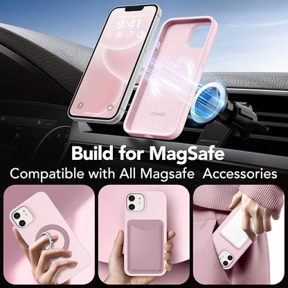GONEZ Magnetic for iPhone 12 Case / 12 Pro Case, Compatible with MagSafe, [Screen Protector + Camera Lens Protector], Silicone Shockproof Anti-Scratch Protective Phone Case 6.1 inch, Chalk Pink