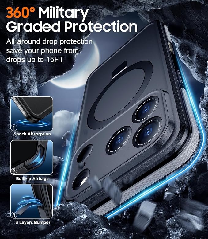 Temdan Magnetic Compatible with iPhone 17 Pro Max Case,Waterproof Built-in Screen & Camera Protector IP68 Underwater Full Body 17FT Military Dropproof Shockproof Phone Case 6.9"-Gray/Black