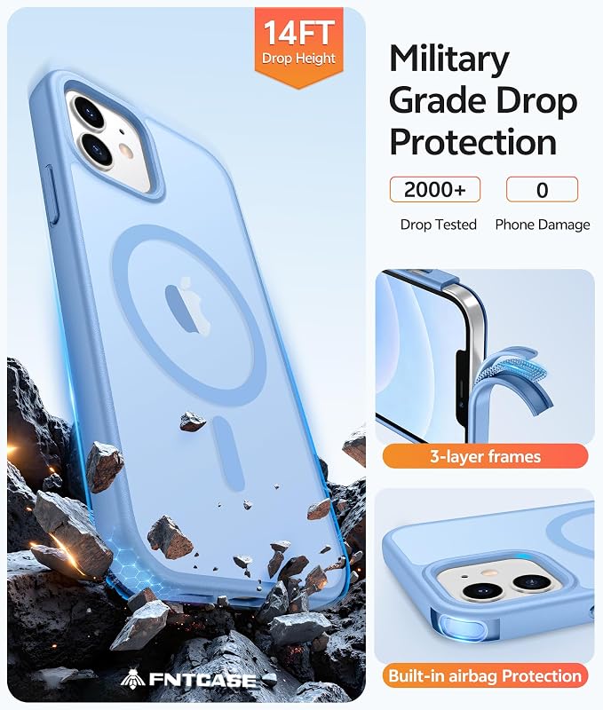 FNTCASE for iPhone 13 Mini Case: for iPhone 12 Mini Case [Compatible with Magsafe] Translucent Matte Magnetic Phone Cover - Military Grade Drop Protection Shockproof Protective Cases - Light Blue