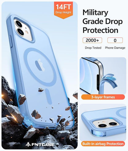 FNTCASE for iPhone 13 Mini Case: for iPhone 12 Mini Case [Compatible with Magsafe] Translucent Matte Magnetic Phone Cover - Military Grade Drop Protection Shockproof Protective Cases - Light Blue