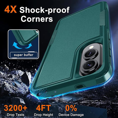 RMOCR Case for Samsung Galaxy S25 Edge, Full Body Heavy Duty Rugged Shockproof Protective Phone Cover with Lanyard Strap, Tempered Glass Screen Protector and Camera Lens Cover, Dark Green