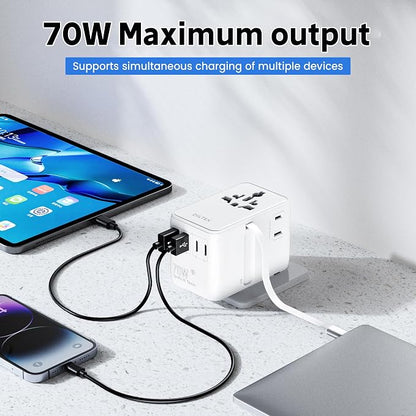 70W Charger with USB-C & USB-A Multiple Ports - Travel Adapter Use in Hotels Airports & Cruises - Type-C & A Safe for Phones & Cameras, A Reliable Choice for Users in Daily Travel