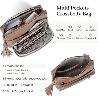 befen Genuine Leather Crossbody Purses for Women Small Crossbody Bags Purse with Built in RFID Blocking Wallet