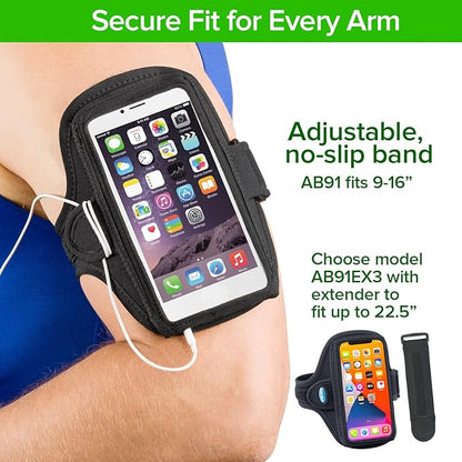 Tune Belt AB91 Running Armband – No-Slip Phone Holder for Runners – Fits iPhone 17 16 15 14 Pro/Plus & Galaxy S24 S23 – Comfortable Sweat-Resistant Neoprene (Black)