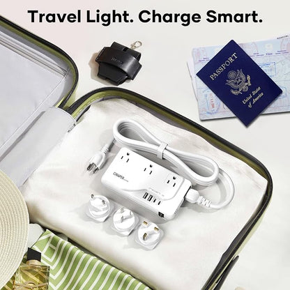 220v to 110v Voltage Converter, International Travel Adapter with 4 USB Charger (2 USB C), 3 AC Sockets and EU/UK/AU/Plug Power Adaptor for Hair Dryer Straightener/Curling Iron