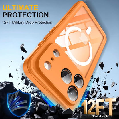 ANTSHARE for iPhone 17 Pro Case, Compatible with Magsafe, IP68 Waterproof Case, [Built-in Screen Protector] - 12 FT Military Dropproof - Full Body Heavy Duty Rugged Phone Cover - Orange/Clear