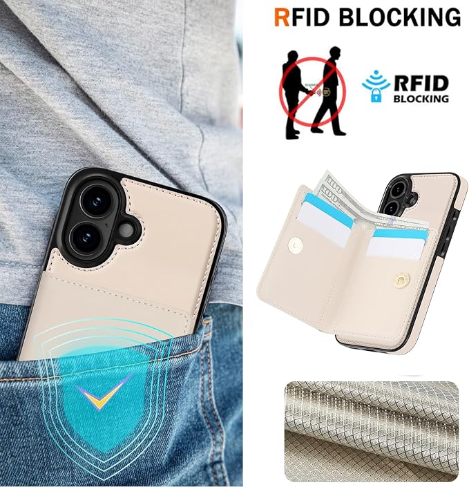 LOHASIC for iPhone 17 Case Wallet with Card Holder, 360° Rotation Ring, RFID Blocking, 5 Card Slots, PU Leather 6.3" Cover for Apple 17 Men Women, White