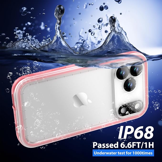 SPORTLINK for iPhone 17 Pro Case - IP68 Waterproof Military Protective Full Body Heavy Duty Shockproof 360 Sealed Dustproof with Camera Screen Protector Phone Cover for iPhone 17 Pro 6.3" Pink