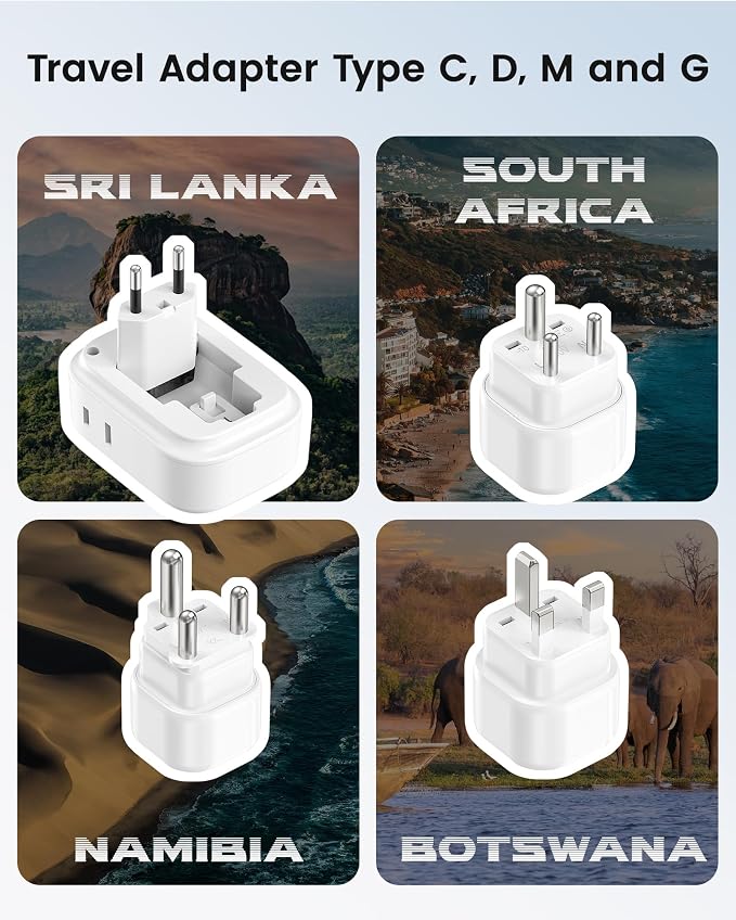 LENCENT Type C and Type D G M Universal Travel Adapter Kit | International Power Adapter Plug with 4 USB Ports(2 USB C) for Botswana Sri Lanka Europe UK Italy Ireland South Africa India