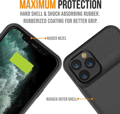 Alpatronix Battery Case for iPhone 12 Pro Max / 13 Pro Max, Slim Portable Protective Extended Charger Cover with Wireless Charging, Lightning Input, Apple Pay, CarPlay - BX12Pro Max - Matte Black