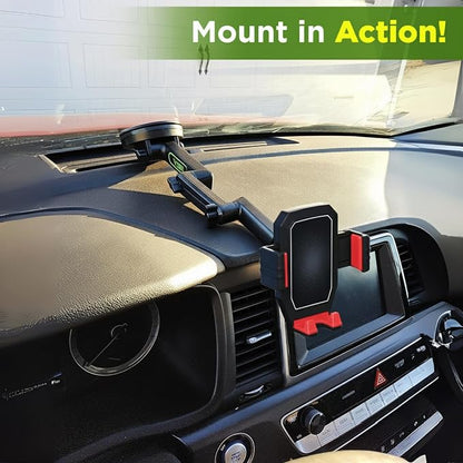Cell Phone Mount for Truck Phone Holder for Truck Drivers - Heavy Duty Suction Cup + Dashboard Pad, iPhone Holder for Dashboard Window 16.9 inch Long, for iPhone & Samsung, Commercial Trucker, Red