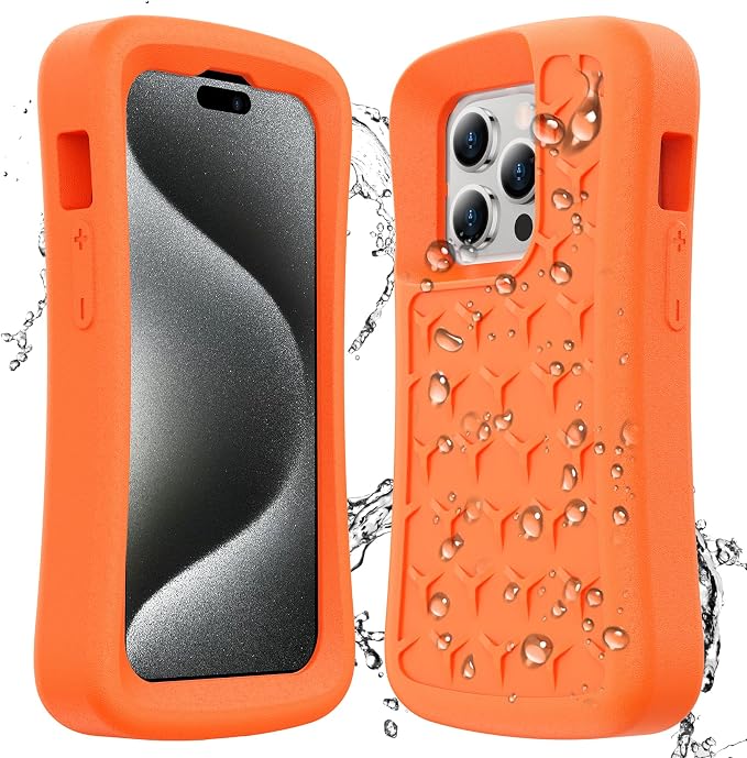 SPIDERCASE Floating Phone Case for iPhone 15/15 Pro/14/14 Pro/13/13 Pro/12/12 Pro [20FT Military Dropproof] with Waterproof Dry Bags and Lanyard EVA Foam iPhone Floating Case 6.1”, Orange