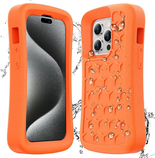 SPIDERCASE Floating Phone Case for iPhone 15/15 Pro/14/14 Pro/13/13 Pro/12/12 Pro [20FT Military Dropproof] with Waterproof Dry Bags and Lanyard EVA Foam iPhone Floating Case 6.1”, Orange