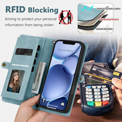 Wallet Case for iPhone 12 Pro Max with Card Holder/Crossbody Wallet/Strap| RFID Blocking | Magnetic | Kickstand | Detachable | PU Leather Phone Case for iPhone 12 Pro Max,6.7 in,Blue