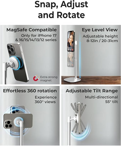 COOPER MagStand - iPhone Stand for Desk & Video Recording, Compatible with MagSafe, Stand for iPhone 17 Pro Max Plus, 16/15/14/13/12 (x2 Pack - Frost White)