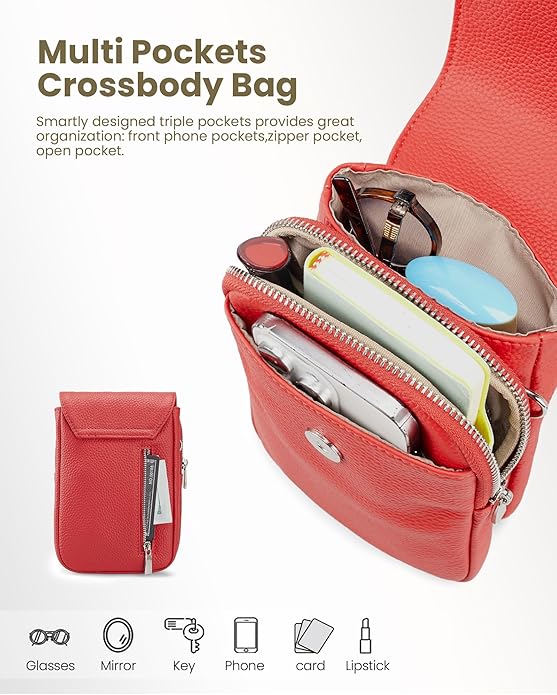 befen Genuine Leather Small Crossbody Bags for Women, Cell Phone Cross body Purse Bag with RFID Blocking Card Slots