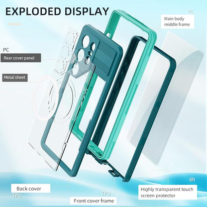 Omio for Galaxy S25 Ultra Waterproof Case Compatible with MagSafe, Magnetic Waterproof Full Body IP68 Underwater Case Built-in Screen Protector Military Grade Shockproof Case for Men Women Teal