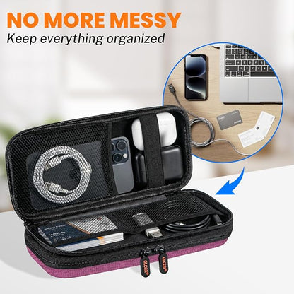 Purple Double-Layer Hard Shell Carrying Case,Travel Cable Pouch | Portable Electronic Organizer Travel Zipper Pouch,Tech Accessories Storage Bag for Charger, Adapter,Power Bank, Phone, Cable