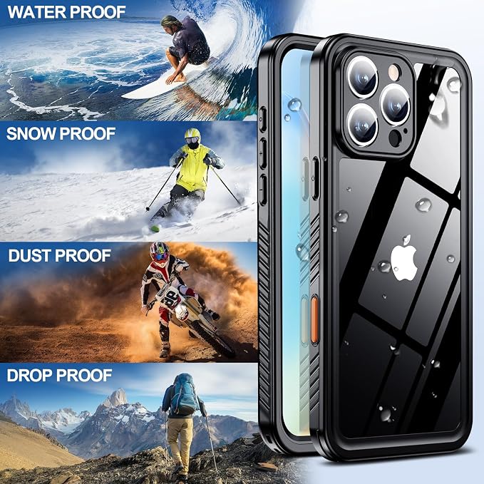 MOZOTER for iPhone 16 Pro Case Waterproof,[IPX8 Underwater Case][Full Body Shockproof & Military Dropproof] Clear Sound Quality Built-in Screen Protector for iPhone 16 Pro 6.3 inch-Black
