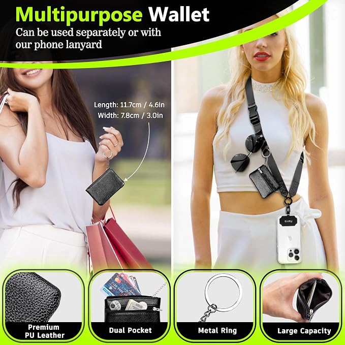 Azrra Adjustable Crossbody Cell Phone Lanyard for iPhone with Phone Tethers & Detachable Card Holder Wallet