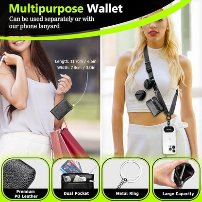Azrra Adjustable Crossbody Cell Phone Lanyard for iPhone with Phone Tethers & Detachable Card Holder Wallet