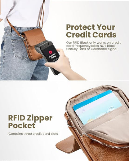 befen Genuine Leather Small Crossbody Bags for Women, Cell Phone Cross body Purse Bag with RFID Blocking Card Slots