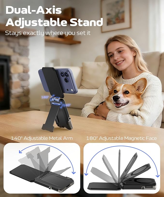 GolbinBox for MagSafe Wallet with Stand, Magnetic Phone Card Holder for Men, Holds 4 Cards with RFID Blocking, Slide-Open Metal Cover, Built-in Kickstand for iPhone 17/16/15/14/13/12 Series, Black