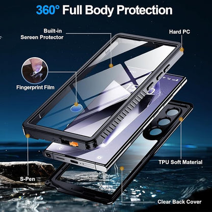 MOZOTER for Samsung Galaxy S24 Ultra Case Waterproof,[IPX8 Underwater Case][Full Body Shockproof & Military Dropproof]Clear Sound Quality Built-in Screen Protector for Samsung S24 Ultra 6.8 inch-Black