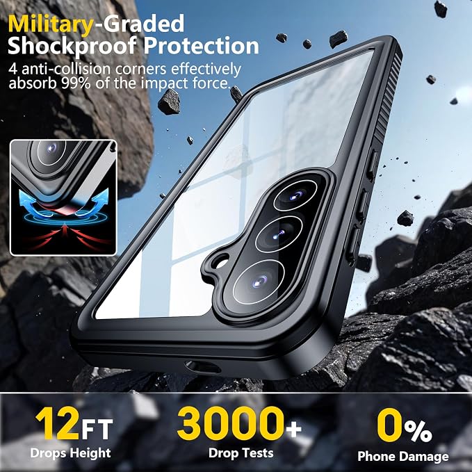 SPIDERCASE for Samsung Galaxy S26+ Plus Case with Built-in Screen Protector, [IP68 Waterproof] [Military Grade Shockproof] Full Body Sealed Heavy Duty Protection for S26 Plus 6.7", Black/Clear