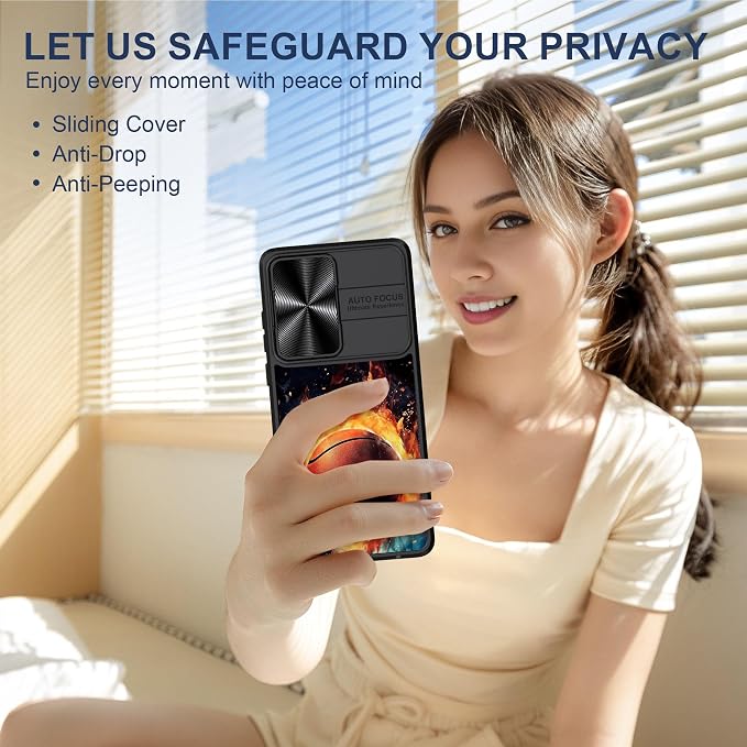 for Motorola Moto G Stylus 5G 2024 Case with Passionate Basketball, Metal Slide Camera Cover, Screen Protector, Anti-Peeping Privacy Safeguard, Camera Lens Protector Phone Case for Moto G Stylus 5G