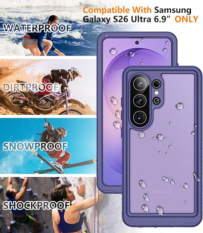 Temdan Designed for Samsung Galaxy S26 Ultra Case Waterproof, Built-in Lens & Screen Protector Military Grade Shockproof Dropproof IP68 Underwater Full Body Phone Case for Galaxy S26 Ultra 6.9"-Purple