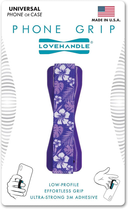 LOVEHANDLE Universal Phone Grip for Smartphones & Mini Tablets - Phone Holder for Hand - Wireless Charging Compatible - Made in The USA - Hibiscus Purple