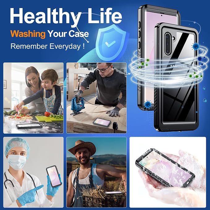 Hualele for Samsung Galaxy Note 10 Case Waterproof, Built in Lens & Screen Protector Rugged Full Body Heavy Duty Protective Military Grade IP68 Underwater Cover Case for Galaxy Note 10 Black