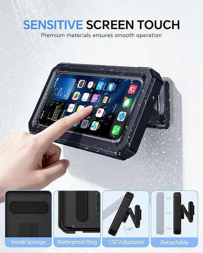Waterproof Phone Holder for Shower- 480° Rotatable Retractable Adjustable Anti Fog iPhone Case for Shower,Bathroom Accessories Wall Mount Phone Holder for 4-7" Cellphones