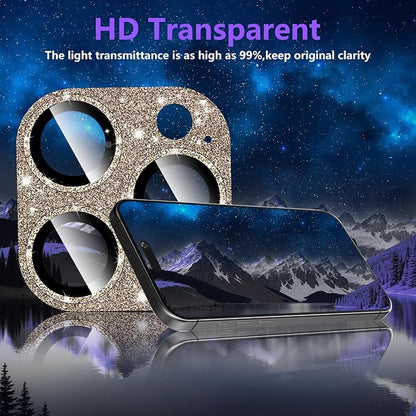 Camera Lens Protector for iPhone 16 Pro/iPhone 16 Pro Max, Glitter Camera Cover with 9H Tempered Glass Metal Ring, Lens Protector for iPhone 16 Pro/16 Pro Max (Glitter-Titanium Gold)