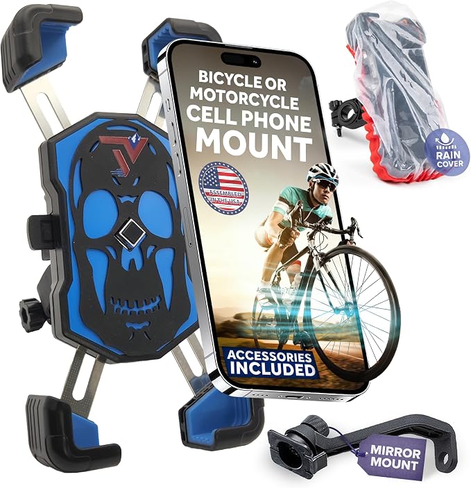Terminal Velocity Sport - Motorcycle Phone Mount - Bike Cell Phone Holder - Bike Phone Mount, for iPhone & Android - Fits Harley Davidson, eBike, ATV, Bicycle - Incl. Mirror & Rain-Cover
