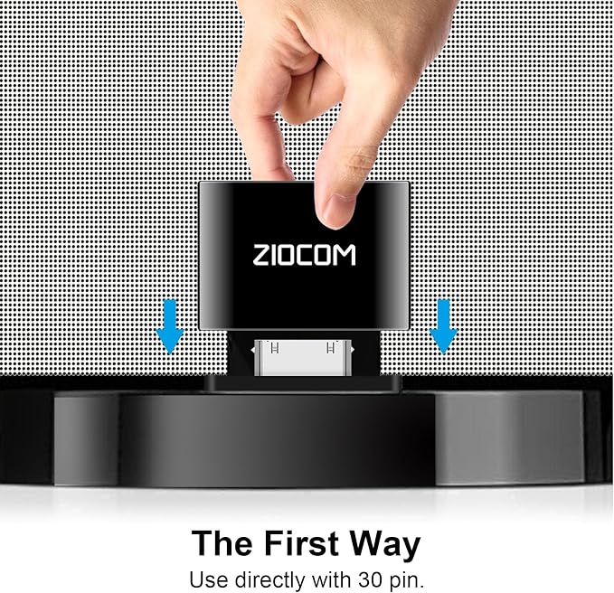 ZIOCOM 30 Pin Bluetooth Adapter Receiver for Bose iPod iPhone SoundDock and Other 30 pin Dock Speakers with 3.5mm Aux Cable(Not for Car and Motorcycles), Black