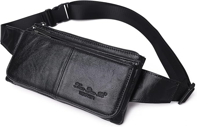 KPYWZER Vintage Leather Fanny Pack Waist Bag for Men Women Outdoor Travel Hunting Hiking Camping Hip Bum Belt Cell Phone Purse Wallet Pouch Retro Crossbody Sling Pouch Black