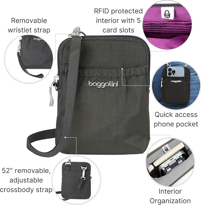 Baggallini Bryant Pouch Small Crossbody Bag for Women - Phone Purse with Crossbody Strap - Lightweight Crossbody Pouch