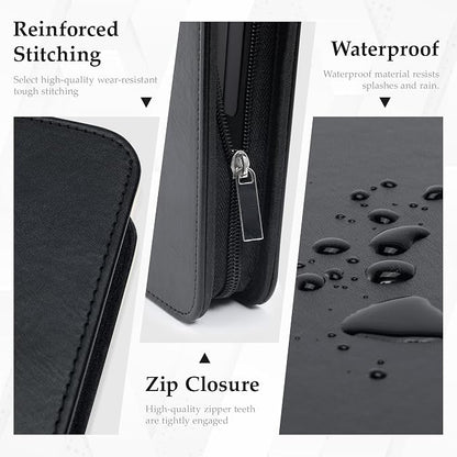 EYROZILL Zipper Portfolio Binder, 3 Ring Leather Binders 1-Inch Capacity for 8.5x11, with Document Pockets, Card Slots & Phone Holder (Black)