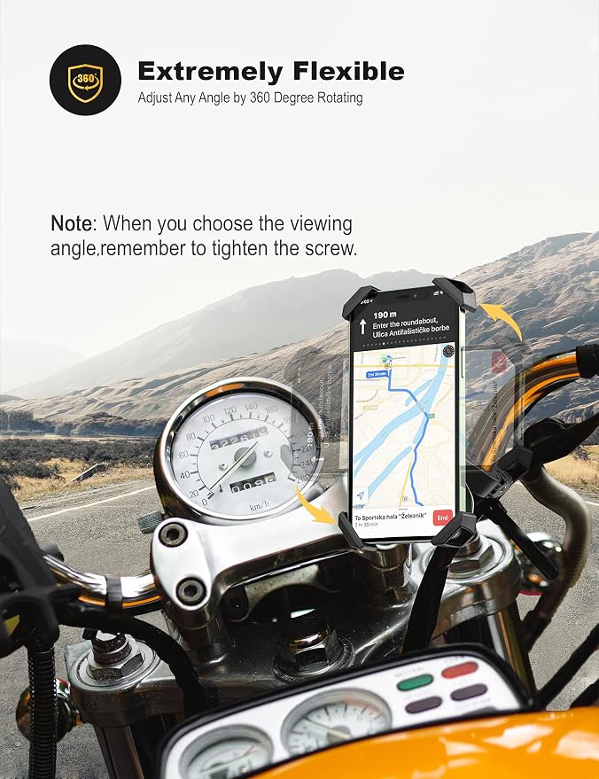 Grefay Bike Phone Mount Metal Motorcycle Handlebar Phone Holder Scooter Phone Clamp for 4.0-7.0 Inch Smartphone with 360° Rotation