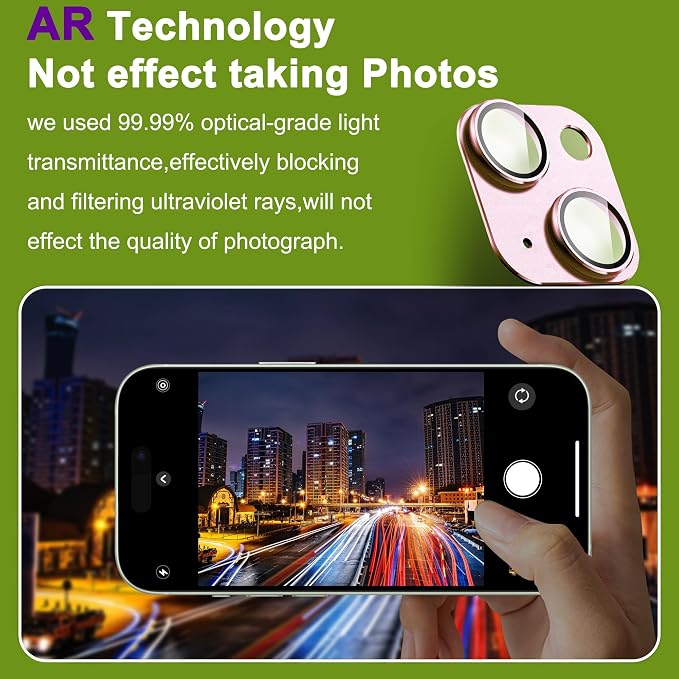 2-Pack Shatterproof Camera Lens Protector for iPhone 15/15 Plus |AR Tempered Glass Strong Adsorption Metal Camera Cover Screen(Pink)