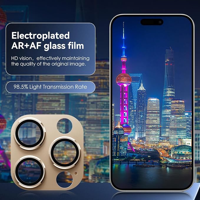 CloudValley for iPhone 16 Pro/iPhone 16 Pro Max Camera Lens Protector, [AR+AF 99% Transmittance] [Full Coverage] Ultra-HD Tempered Glass Cover, Metal Lens Screen Protective,Desert Titanium