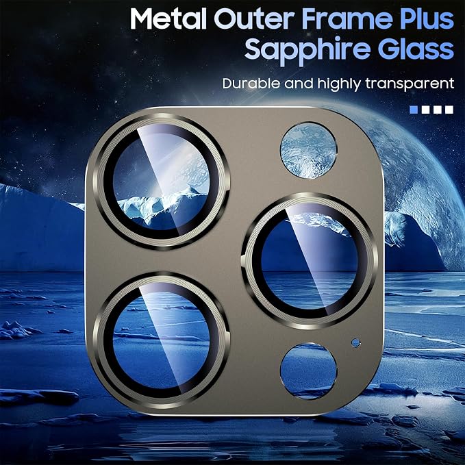 Uyiton Compatible with iPhone 15 Pro/iPhone 15 Pro Max Camera Lens Protector, [Not Easy to Break][Strong Adsorption][Case-Friendly] Metal Tempered Glass Rear Camera Screen Cover - Natural Titanium